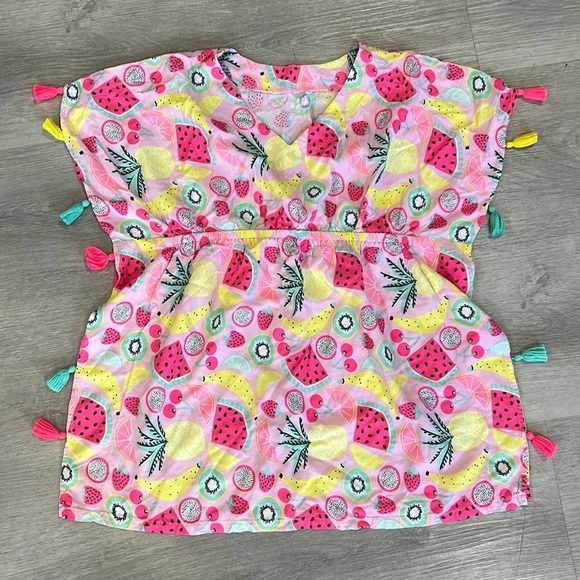 Cat & jack girls tropical fruit print coverup with tassels - Picture 1 of 7